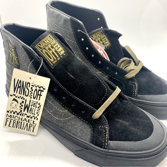 Vans Michael February Black Denim Leather Suede High Tops Men’s 7.5 - Picture 1 of 8